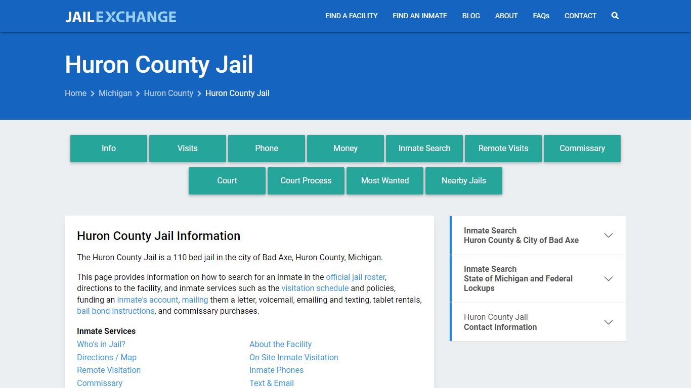 Huron County Jail, MI Inmate Search, Information